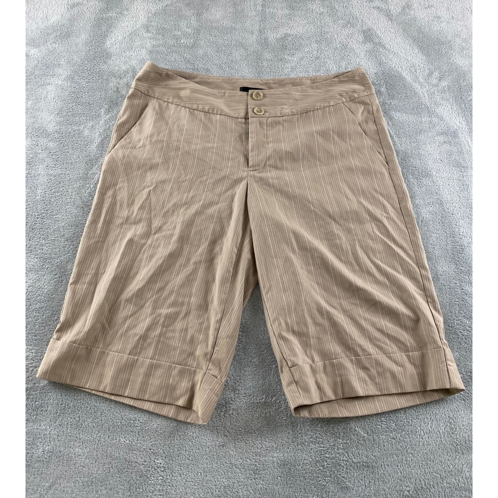 Mossimo Stretch Tan Pinstripe Bermuda Shorts Womens 8 Cuffed Knee Length